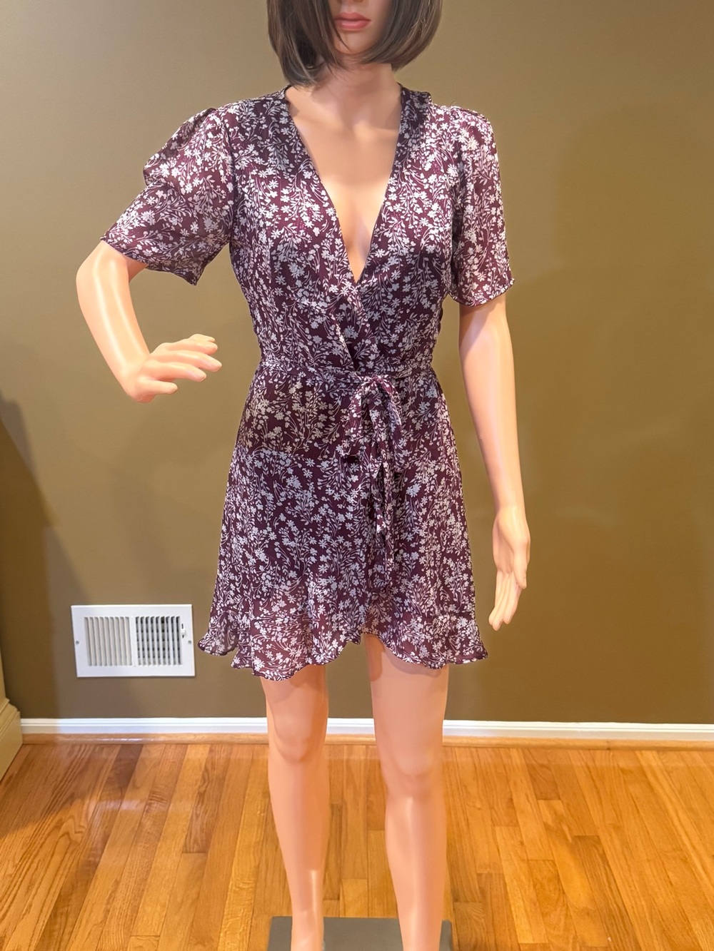 miami Plum Floral Short Wrap Dress with Tie